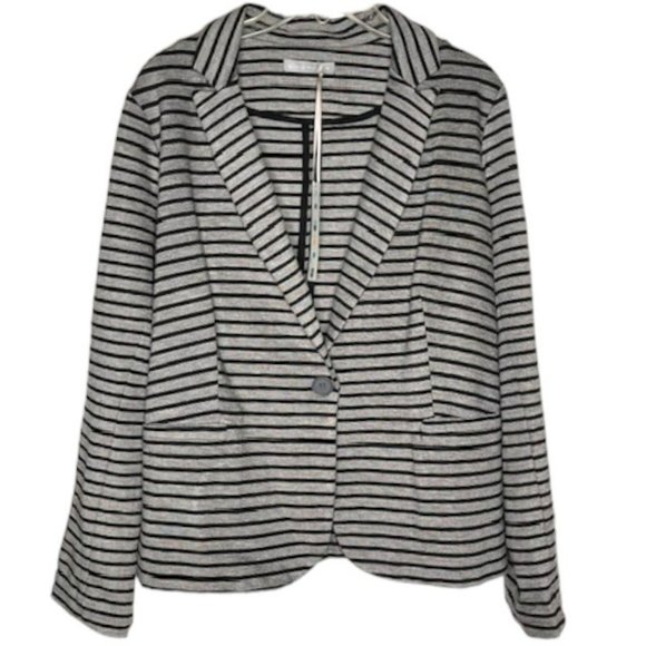 Olivia Moon Striped 1-Button Knit Blazer - Heathered Gray/Black - L - Picture 2 of 10